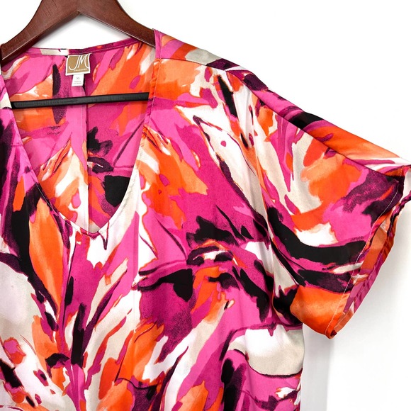 JM Collection Womens Size XL Pink Orange Short Sleeve Blouse Shirt Top Summer - Picture 3 of 7